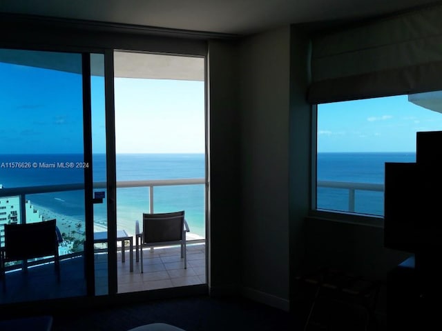 living room with a water view