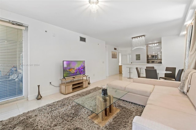 living room featuring tile flooring