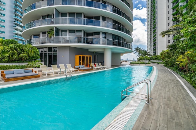 view of pool featuring a patio