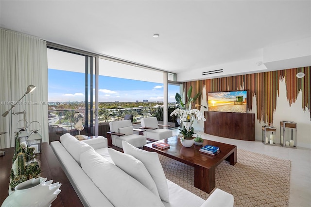 living room featuring expansive windows