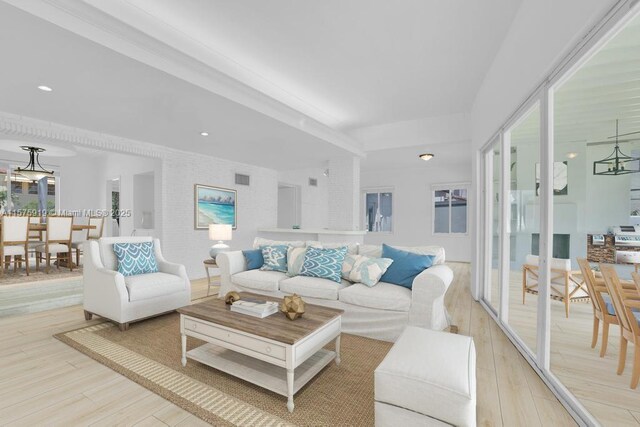 living room with light wood-type flooring