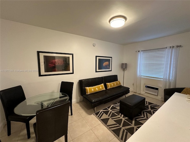 tiled living room with a wall unit AC