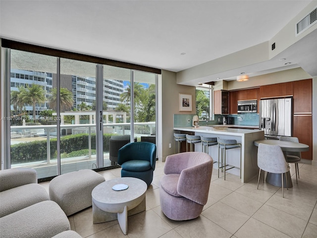 view of tiled living room