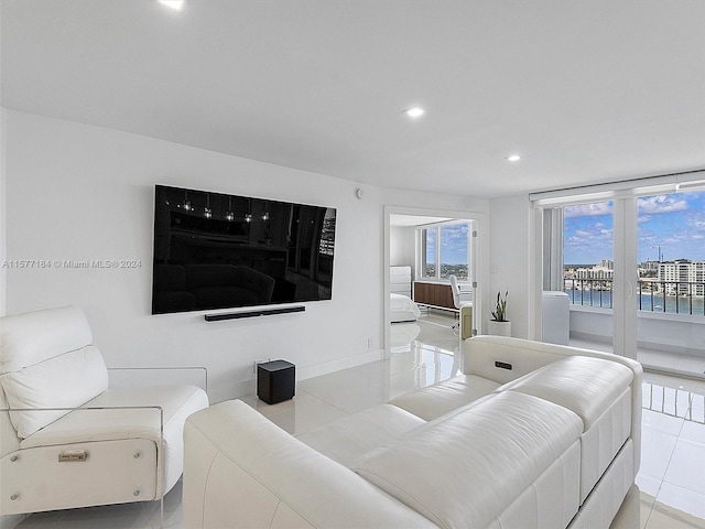 living room featuring light tile patterned floors