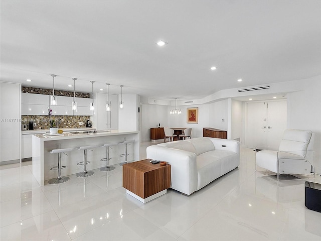 view of tiled living room