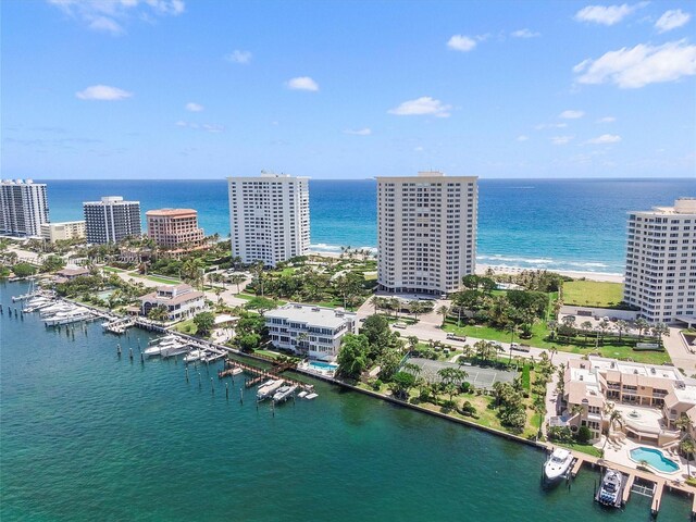 bird's eye view featuring a water view