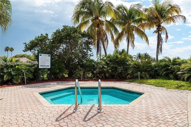 view of swimming pool featuring a patio area