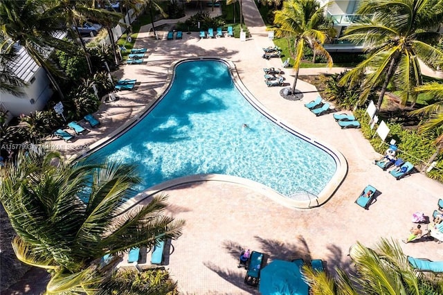 view of swimming pool with a patio