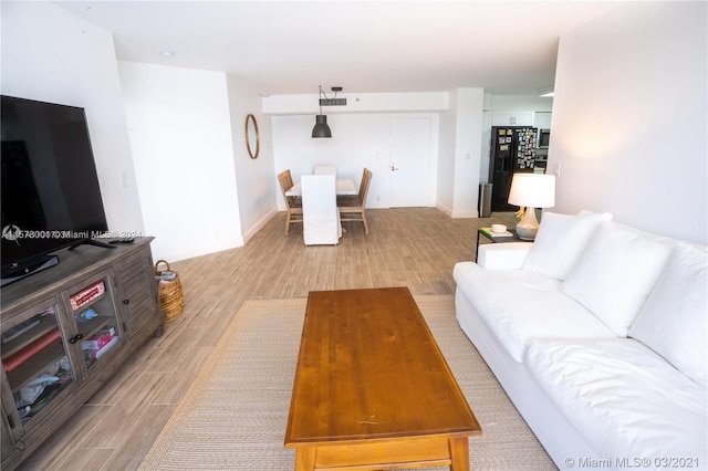 living room with light hardwood / wood-style flooring