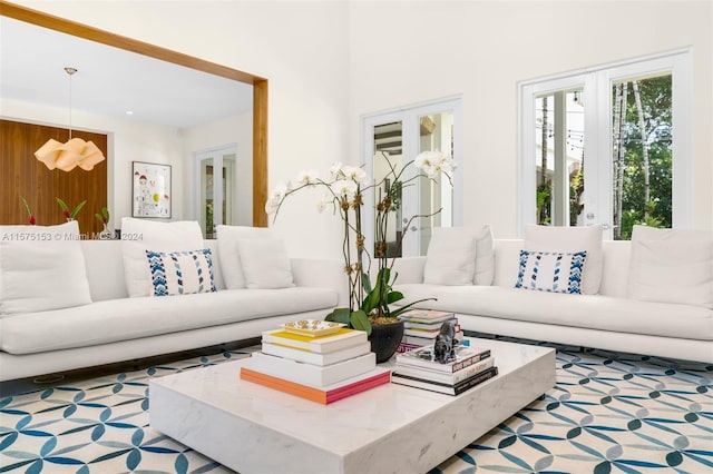 living room featuring french doors