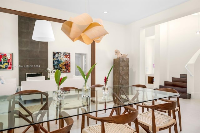 dining area with tile floors