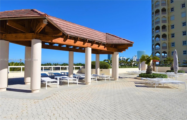 view of terrace with a gazebo