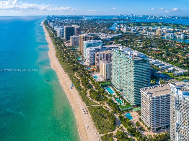 aerial view featuring a beach view and a water view