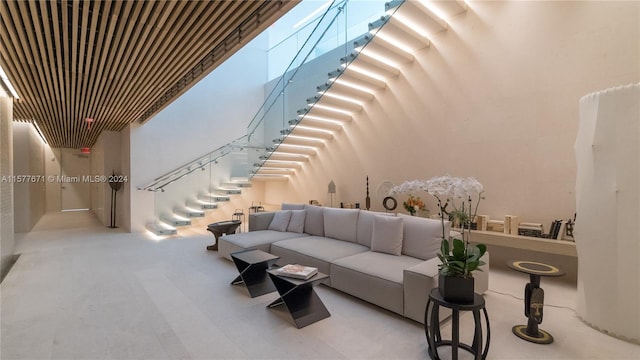 living room with a skylight