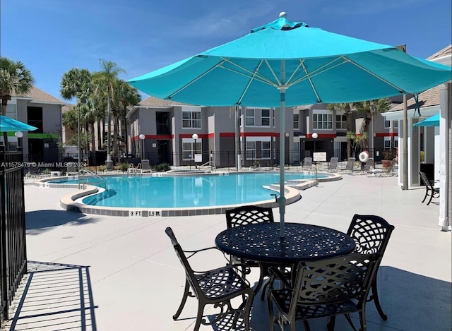 view of swimming pool with a patio area