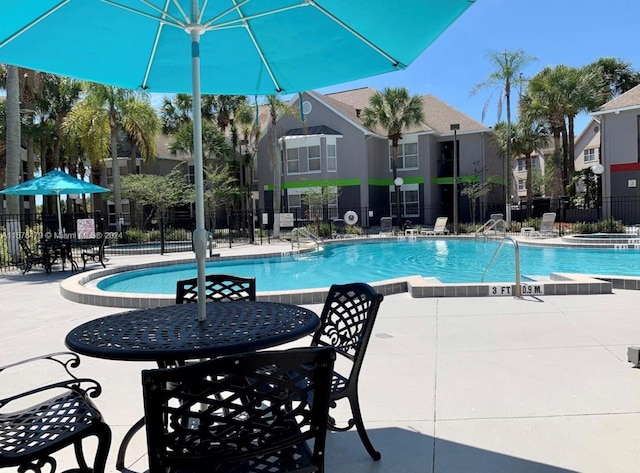 view of swimming pool featuring a patio