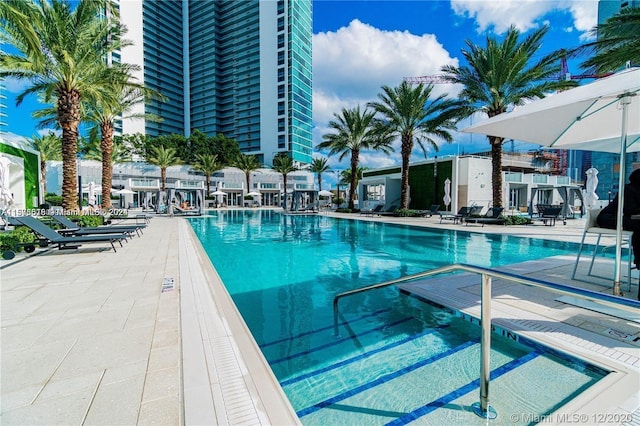 view of swimming pool with a patio area