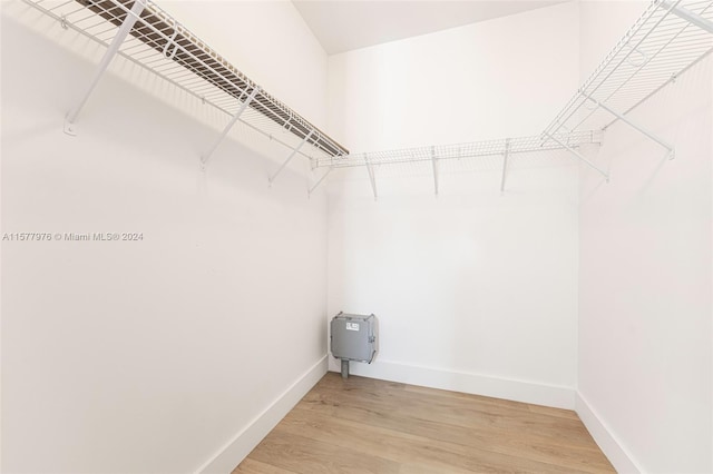 walk in closet with wood-type flooring