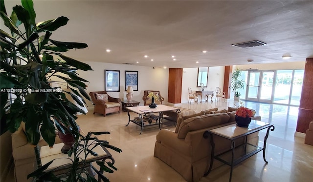 living room with tile floors