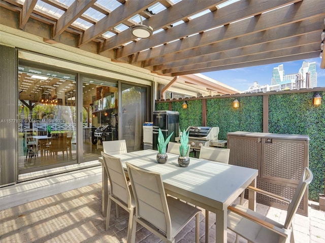 view of terrace with a pergola