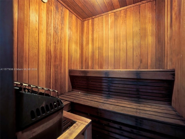 view of sauna featuring wood ceiling