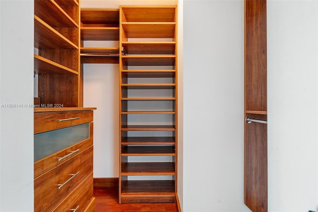 spacious closet with dark wood-type flooring