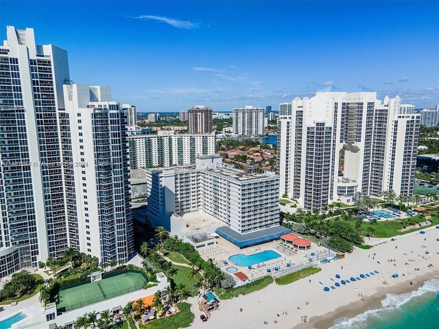 view of city with a view of the beach and a water view