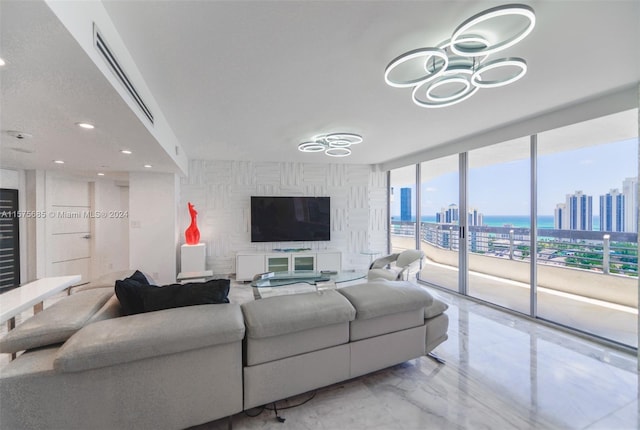 living room featuring expansive windows