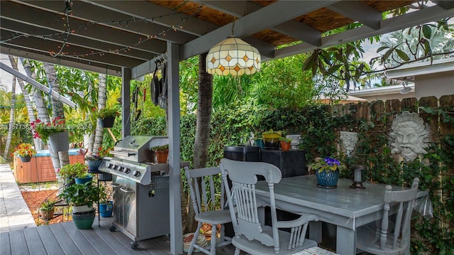 wooden terrace featuring area for grilling