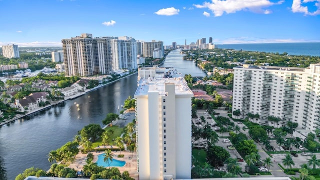 aerial view featuring a water view