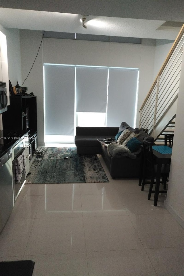 living room with tile floors