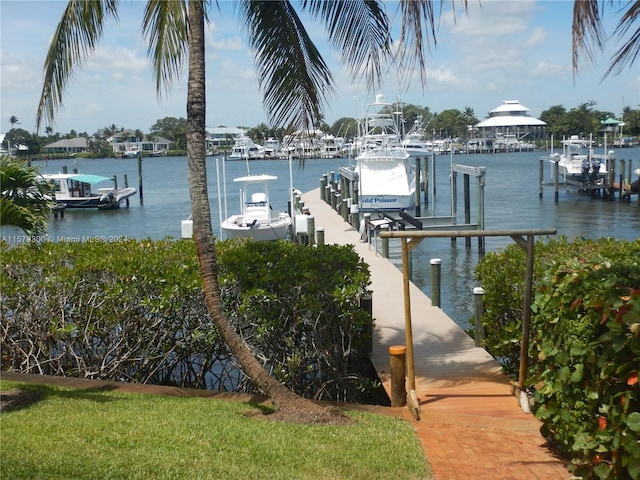 view of dock with a water view