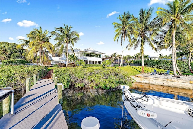 view of dock with a water view