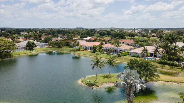 aerial view with a water view