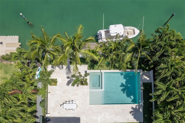 aerial view featuring a water view