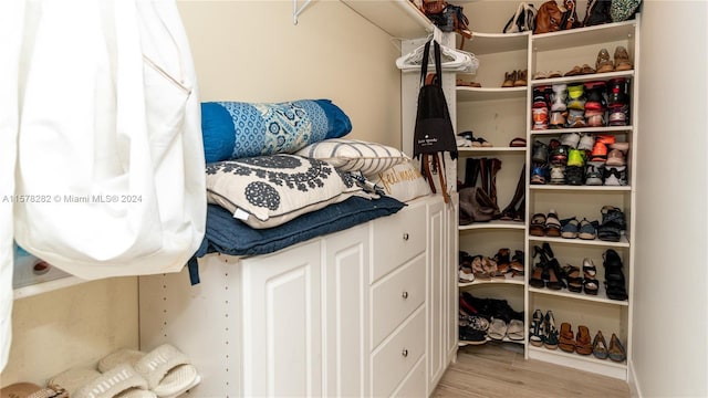 walk in closet featuring light hardwood / wood-style floors