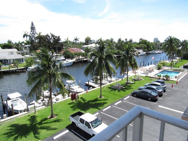 water view with a boat dock