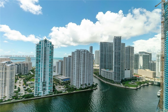 view of city with a water view