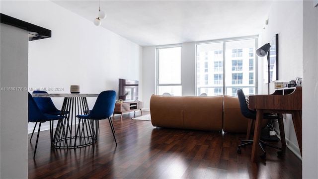 living room with dark wood-type flooring