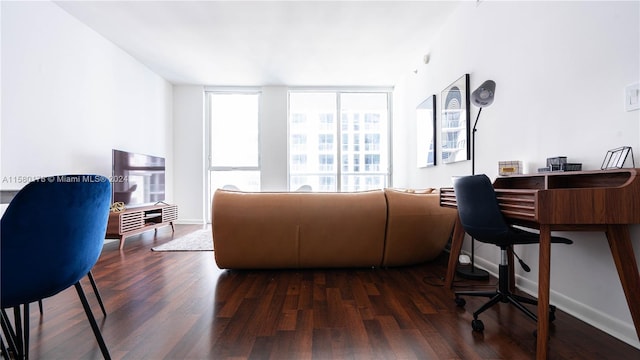 office area with dark wood-type flooring