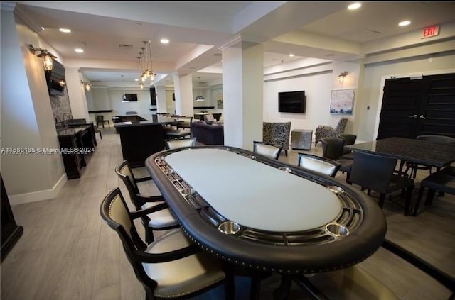 dining space featuring light hardwood / wood-style flooring