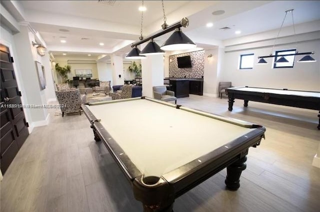 game room featuring wood-type flooring and billiards