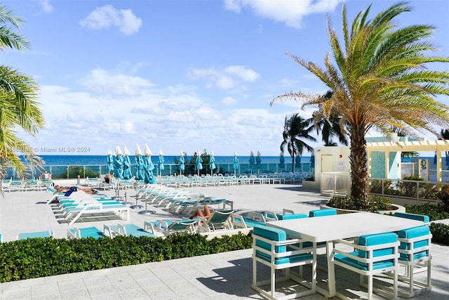 view of patio / terrace featuring a water view