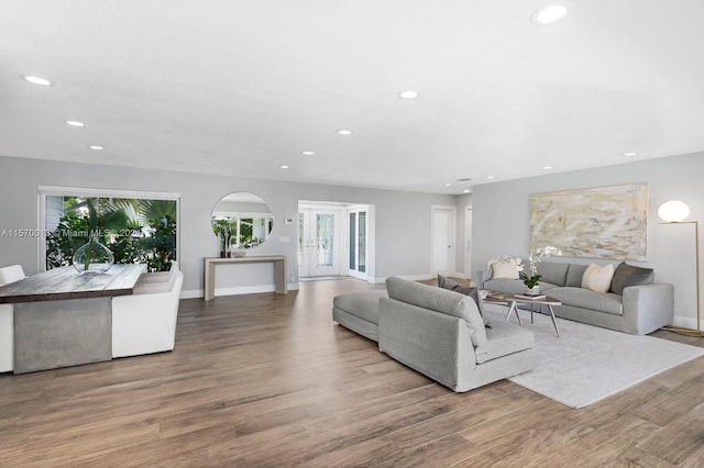 living room with light wood-type flooring