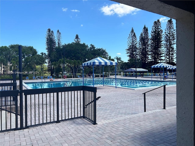 view of swimming pool with a patio