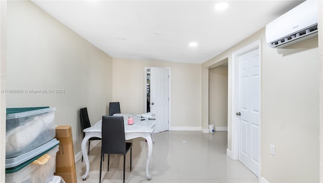 tiled office featuring an AC wall unit