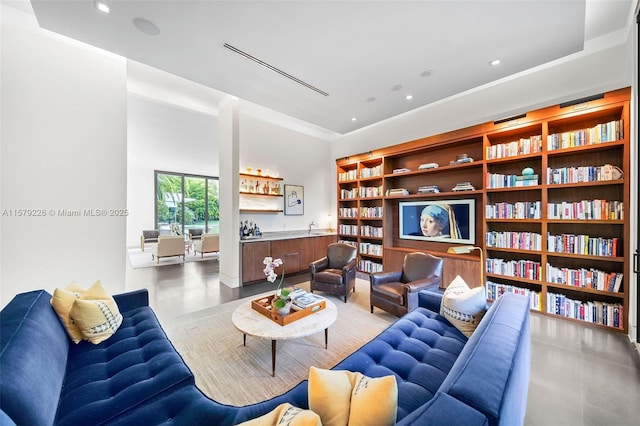 living room with recessed lighting
