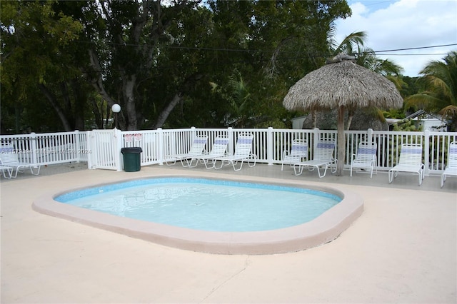 view of swimming pool with a patio