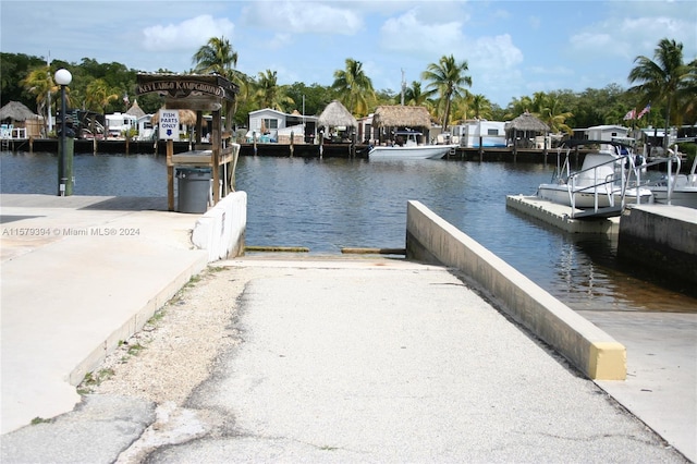 dock area with a water view