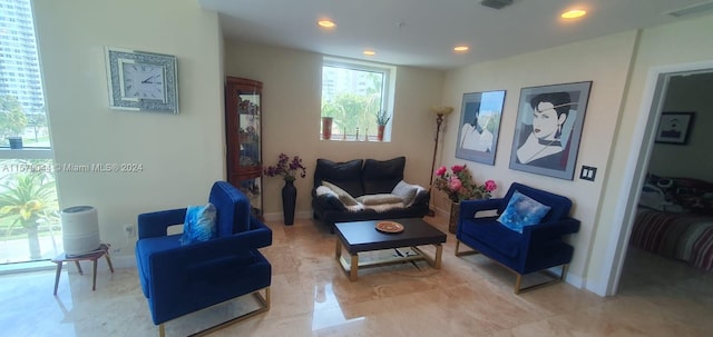 living room featuring tile flooring